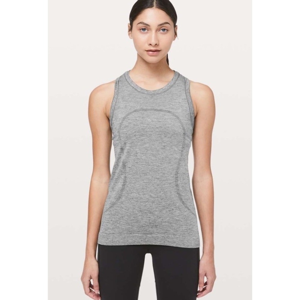 Lululemon Swiftly Breeze Relaxed Tank Top Gray Slate White Size 6 Mesh